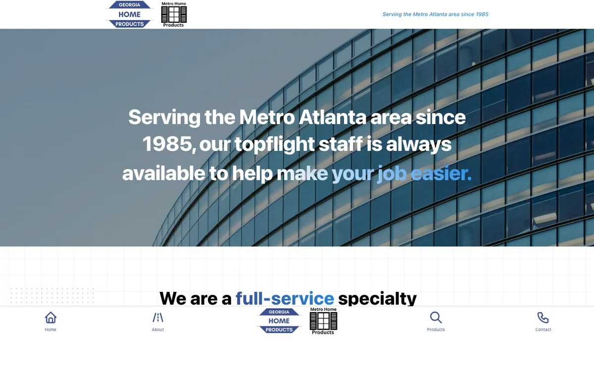 Screenshot of Georgia Home Products — Home Improvement · Glass & Closet Systems